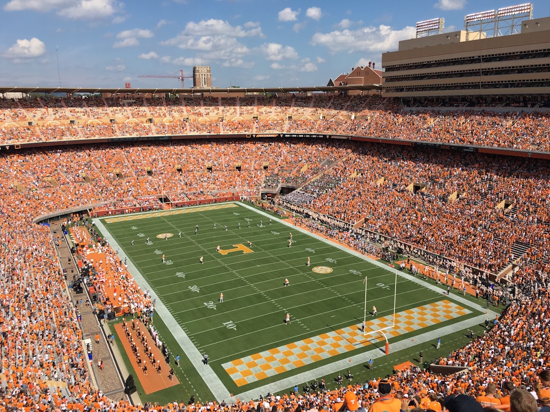 grand empty college football stadium from the top bleachers