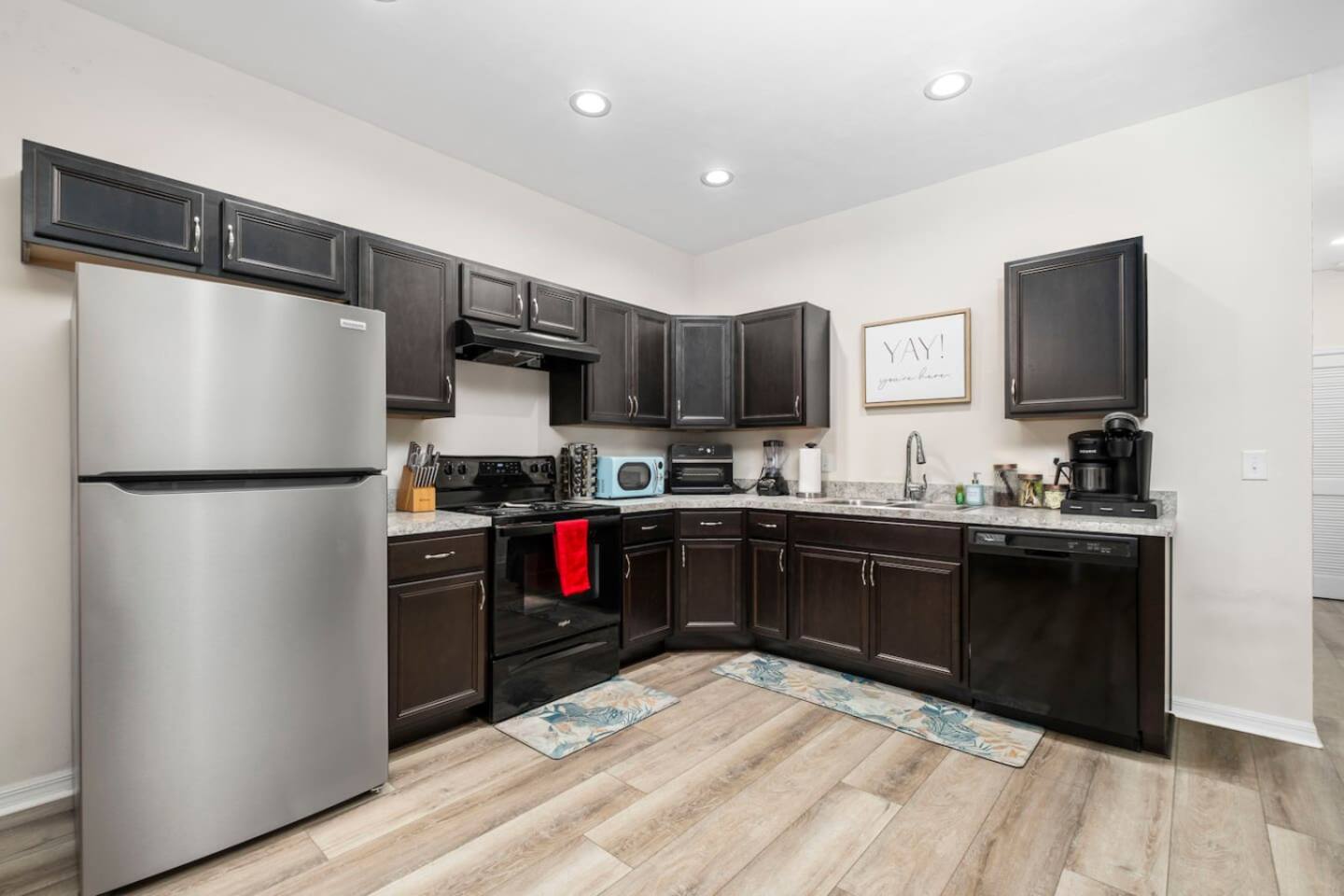 A stylish and modern living room in a cozy Gainesville townhome